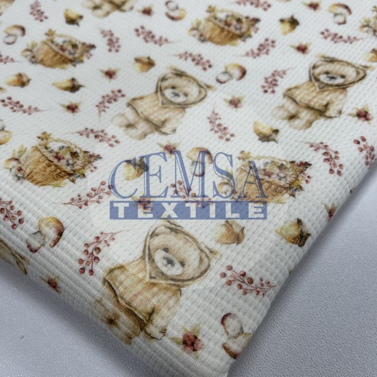 Printed Knitted Waffle 100% Cotton | Bear Cemsa Textile