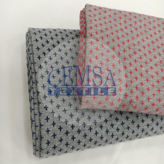 Patterned Rib RBNADK Rib Fabric | 100% Cotton | Red Plus Figure