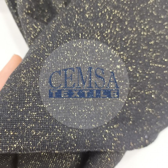 Rib Fabric | 100% Cotton | Glitter Black & Yellow Cemsa Textile