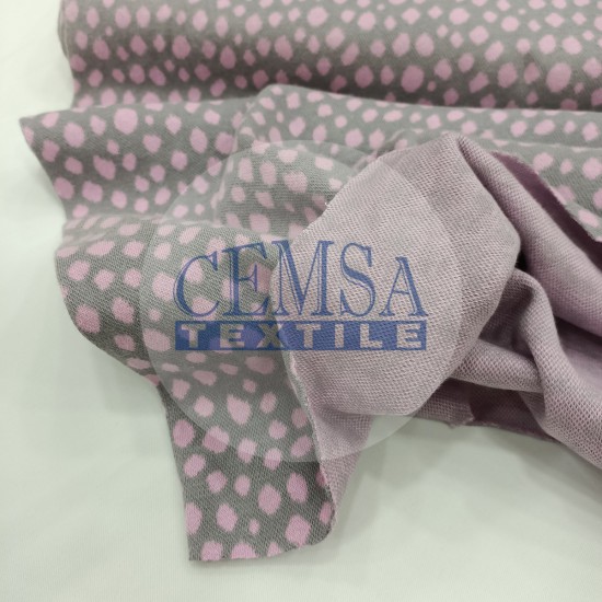 Rib Fabric | 100% Cotton | Grey Ground Pink Cemsa Textile