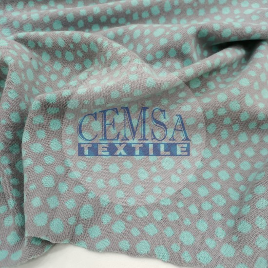 Rib Fabric | 100% Cotton | Grey Ground Turquoise Cemsa Textile