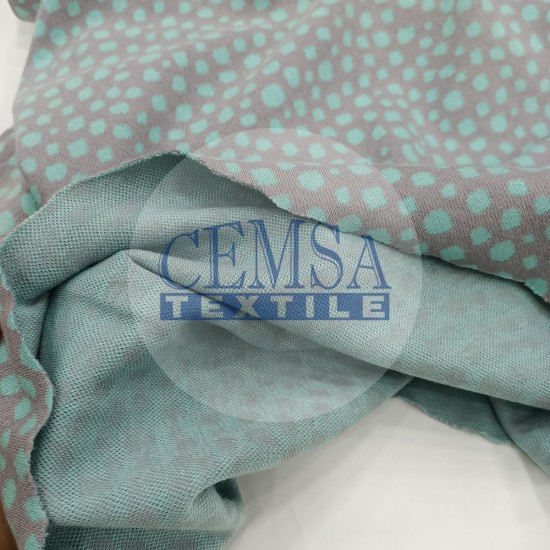 Rib Fabric | 100% Cotton | Grey Ground Turquoise Cemsa Textile