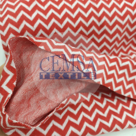 Rib Fabric | 100% Cotton | Red & White Zigzag Cemsa Textile