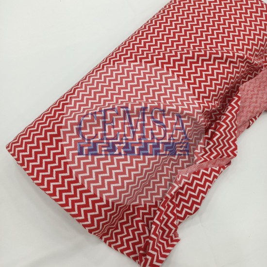 Patterned Rib RBNADR Rib Fabric | 100% Cotton | Red & White Zigzag