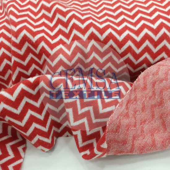 Patterned Rib RBNADR Rib Fabric | 100% Cotton | Red & White Zigzag