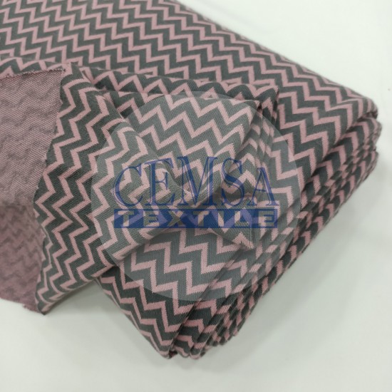 Patterned Rib RBNADNT Rib Fabric | 100% Cotton | Pink & Grey Zigzag