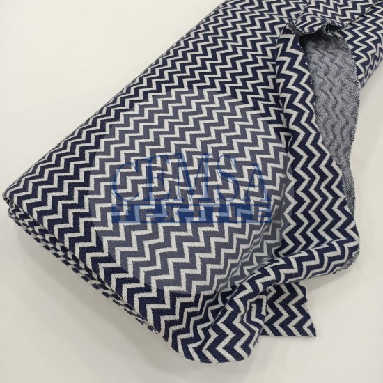 Patterned Rib RBNADNS Rib Fabric | 100% Cotton | Navy Blue & White Zigzag