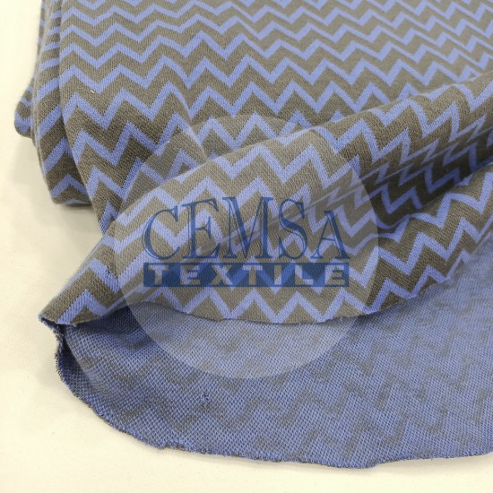 Rib Fabric | 100% Cotton | Blue & Grey Zigzag Cemsa Textile