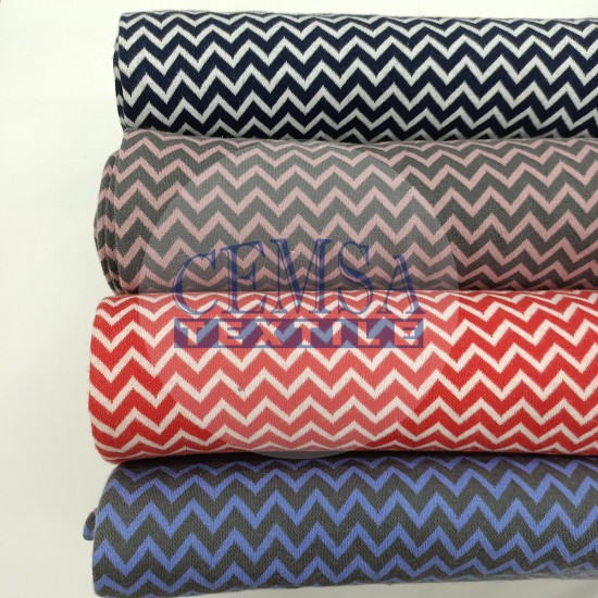 Rib Fabric | 100% Cotton | Blue & Grey Zigzag Cemsa Textile