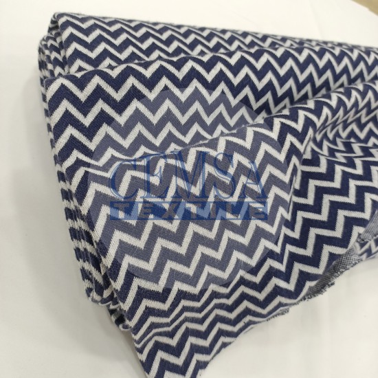 Patterned Rib RBNADNS Rib Fabric | 100% Cotton | Navy Blue & White Zigzag