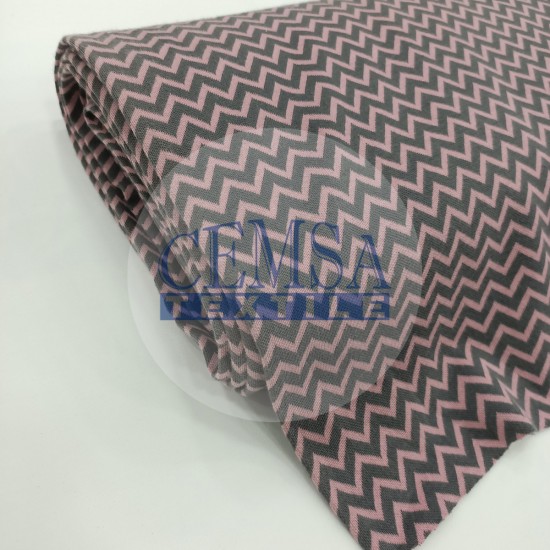 Patterned Rib RBNADNT Rib Fabric | 100% Cotton | Pink & Grey Zigzag