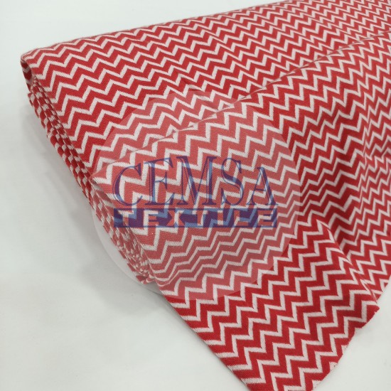 Patterned Rib RBNADR Rib Fabric | 100% Cotton | Red & White Zigzag