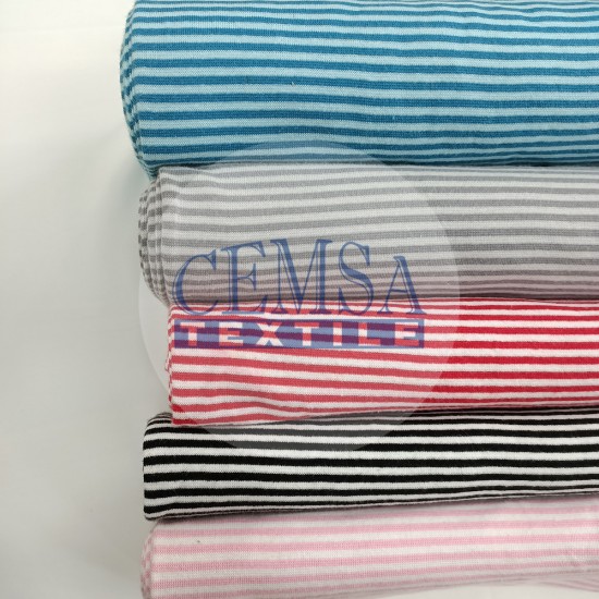 Rib Fabric | 100% Cotton | Blue Bold Line Cemsa Textile