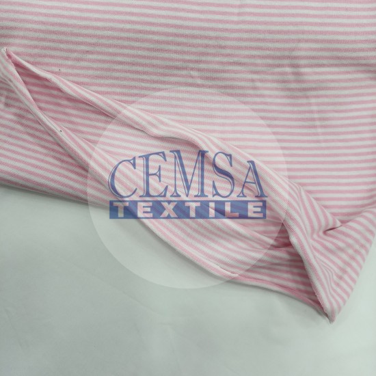 Rib Fabric | 100% Cotton | Pink Bold Line Cemsa Textile