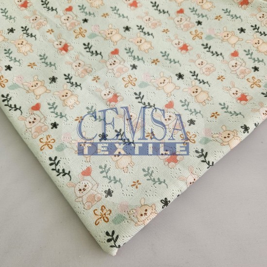 Printed Pointelle Rib / Transfer Rib Fabric 100% Cotton | Design 1 Cemsa Textile