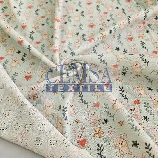 Printed Pointelle Rib / Transfer Rib Fabric 100% Cotton | Design 1 Cemsa Textile