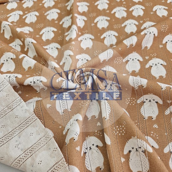 Printed Pointelle Rib / Transfer Rib Fabric 100% Cotton | Design 4 Cemsa Textile