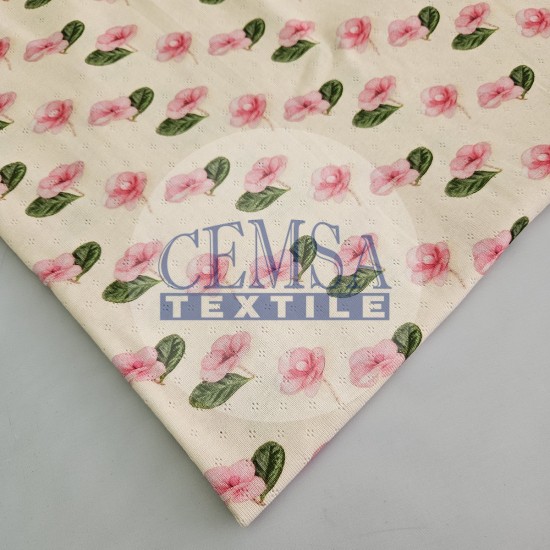 Printed Pointelle Rib / Transfer Rib Fabric 100% Cotton | Design 8 Cemsa Textile