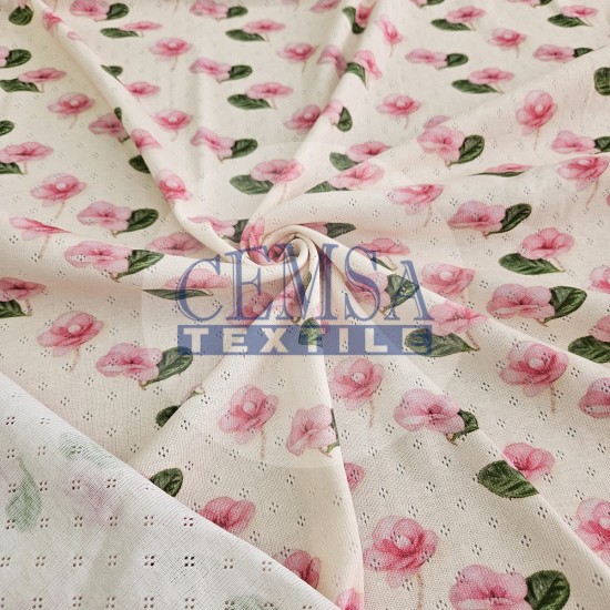 Printed Pointelle Rib / Transfer Rib Fabric 100% Cotton | Design 8