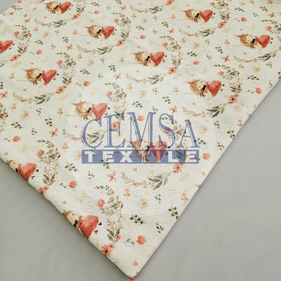 Printed Pointelle Rib / Transfer Rib Fabric 100% Cotton | Design 13 Cemsa Textile