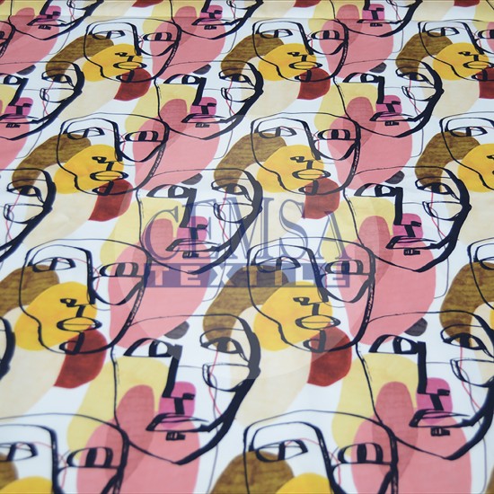 Printed Sateen Fabric | 100% Cotton| Face Drawing 233050 Cemsa Textile