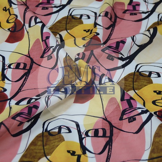 Printed Sateen Fabric | 100% Cotton| Face Drawing 233050 Cemsa Textile