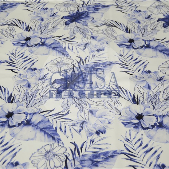 Printed Sateen Fabric | 100% Cotton| Blue Flower 233059 Cemsa Textile