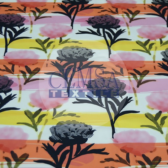 Printed Sateen Fabric | 100% Cotton| Black-Pink Flower 233071 Cemsa Textile