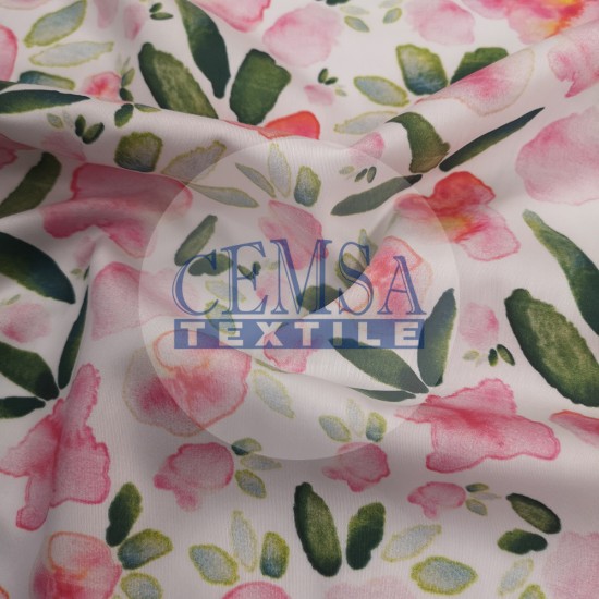 Printed Silky Sateen Fabric | 100% Cotton| Watercolor Flower 233082 Cemsa Textile