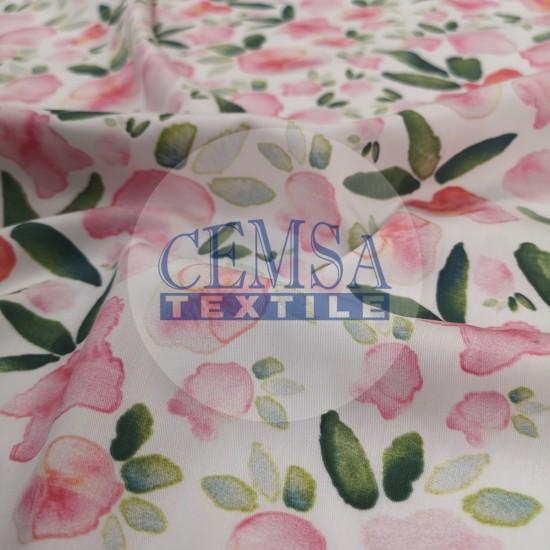 Printed Silky Sateen Fabric | 100% Cotton| Watercolor Flower 233082 Cemsa Textile