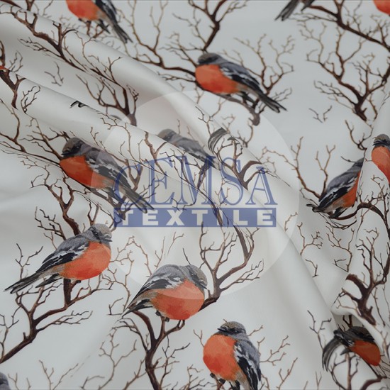 Printed Sateen Fabric | 100% Cotton| Birds 566058 Cemsa Textile