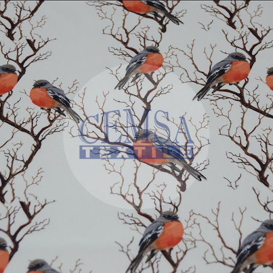 Printed Sateen Fabric | 100% Cotton| Birds 566058 Cemsa Textile