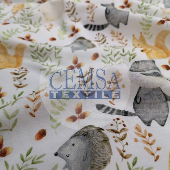 Printed Single Jersey | 95% Cot 5% Ea | Tree Animals Cemsa Textile