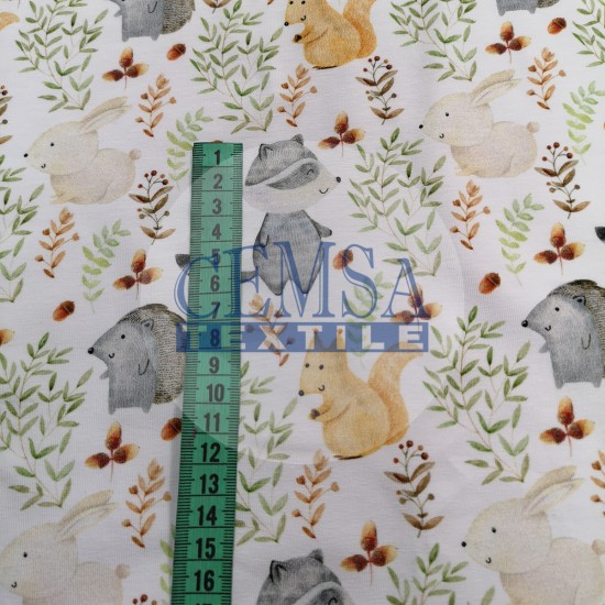 Printed Single Jersey | 95% Cot 5% Ea | Tree Animals Cemsa Textile