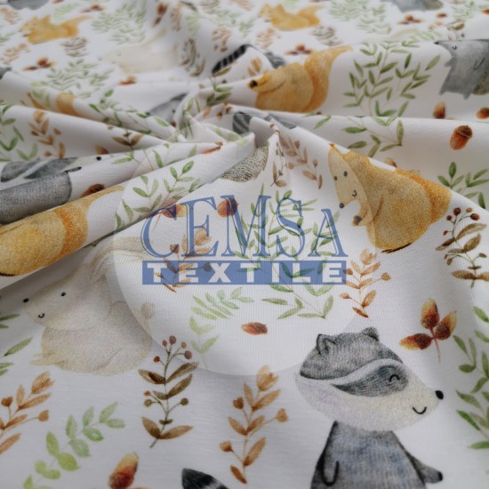 Printed Single Jersey | 95% Cot 5% Ea | Tree Animals Cemsa Textile