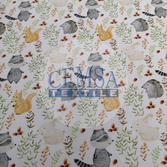 Printed Single Jersey | 95% Cot 5% Ea | Tree Animals Cemsa Textile