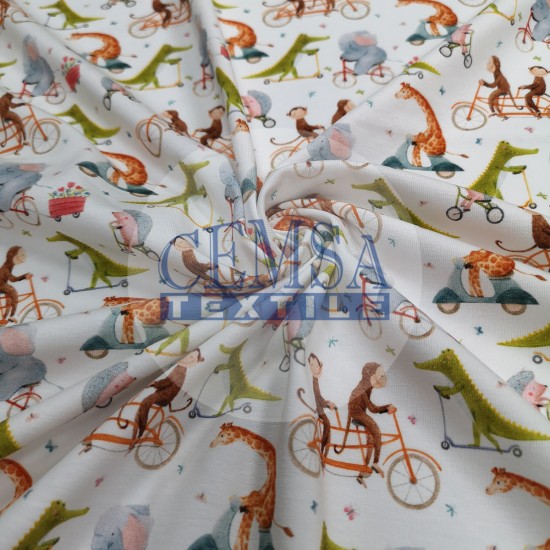 Printed Single Jersey | 95% Cot 5% Ea | Little Fun Animals Cemsa Textile