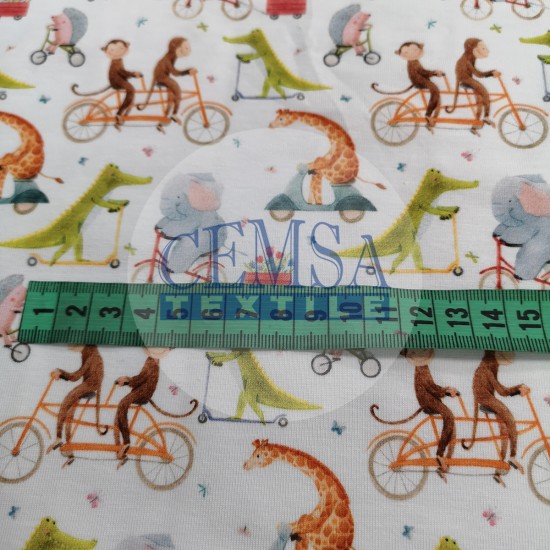 Printed Single Jersey | 95% Cot 5% Ea | Little Fun Animals Cemsa Textile