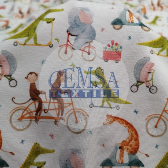 Printed Single Jersey | 95% Cot 5% Ea | Little Fun Animals Cemsa Textile