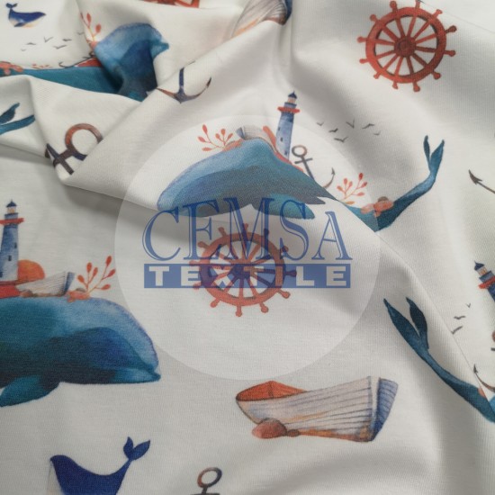 Printed Single Jersey PSJ_W036 Printed Single Jersey | 95% Cot 5% Ea | Whale