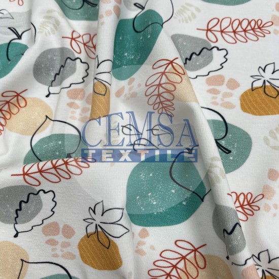 Printed Single Jersey | 95% Cot 5% Ea | Leaves Cemsa Textile