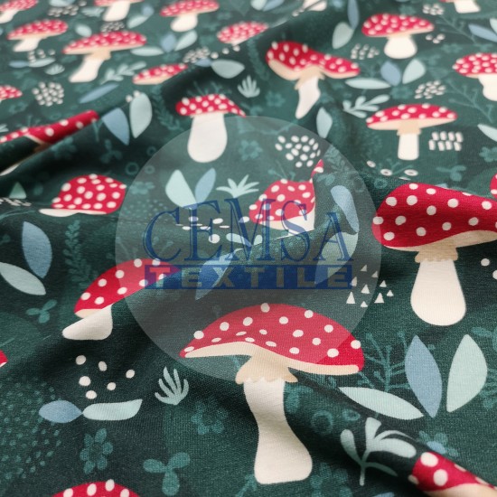 Printed Muslin | 180 cm PSNG_MSHRM Printed Single Jersey | 95% Cot 5% Ea | Mushroom