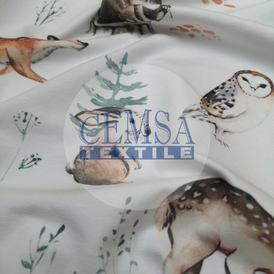 Printed Single Jersey | 95% Cot 5% Ea | Forest Animals Cemsa Textile