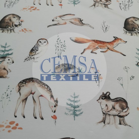 Printed Single Jersey | 95% Cot 5% Ea | Forest Animals Cemsa Textile