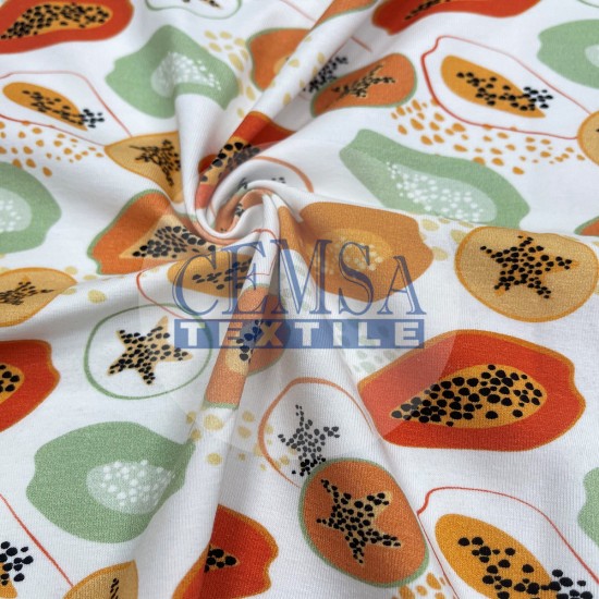 Printed Single Jersey PSNG_PPY Printed Single Jersey | 95% Cot 5% Ea | Papaya