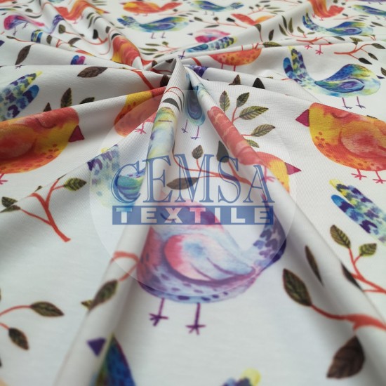 Printed Single Jersey PSJ_CB039 Printed Single Jersey | 95% Cot 5% Ea | Colorful Birds