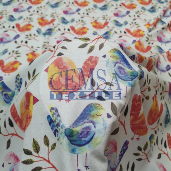 Printed Single Jersey PSJ_CB039 Printed Single Jersey | 95% Cot 5% Ea | Colorful Birds