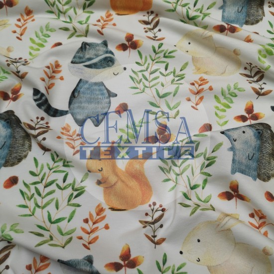 Printed Single Jersey | 95% Cot 5% Ea | Cute Forest Animals Cemsa Textile