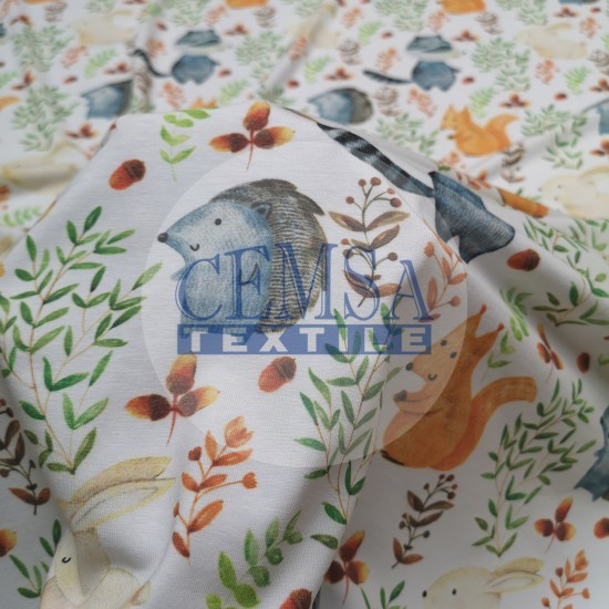 Printed Single Jersey PSJ_CFA045 Printed Single Jersey | 95% Cot 5% Ea | Cute Forest Animals