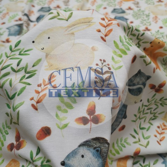 Printed Single Jersey PSJ_CFA045 Printed Single Jersey | 95% Cot 5% Ea | Cute Forest Animals